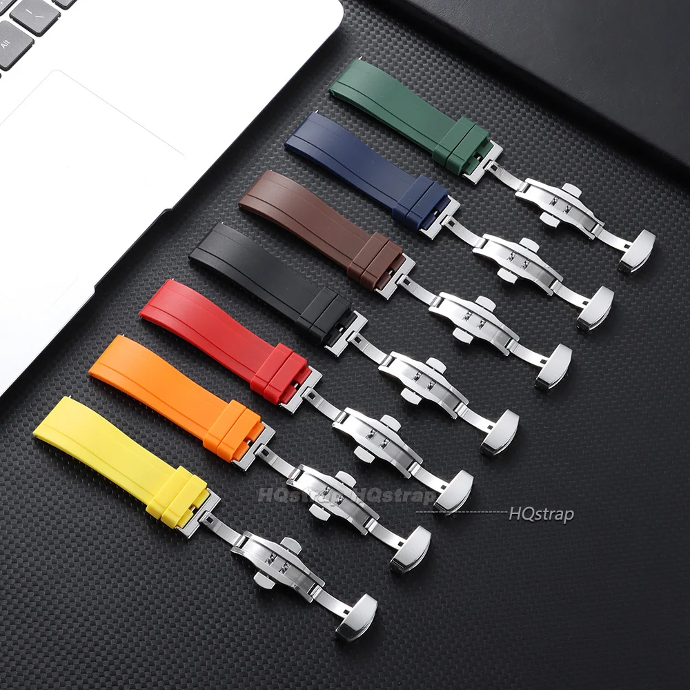 Rubber Waterproof Quick Release Watchband 20mm 22mm 24mm Black Blue Silicone Strap for Seiko Butterfly Buckle Watch Accessories