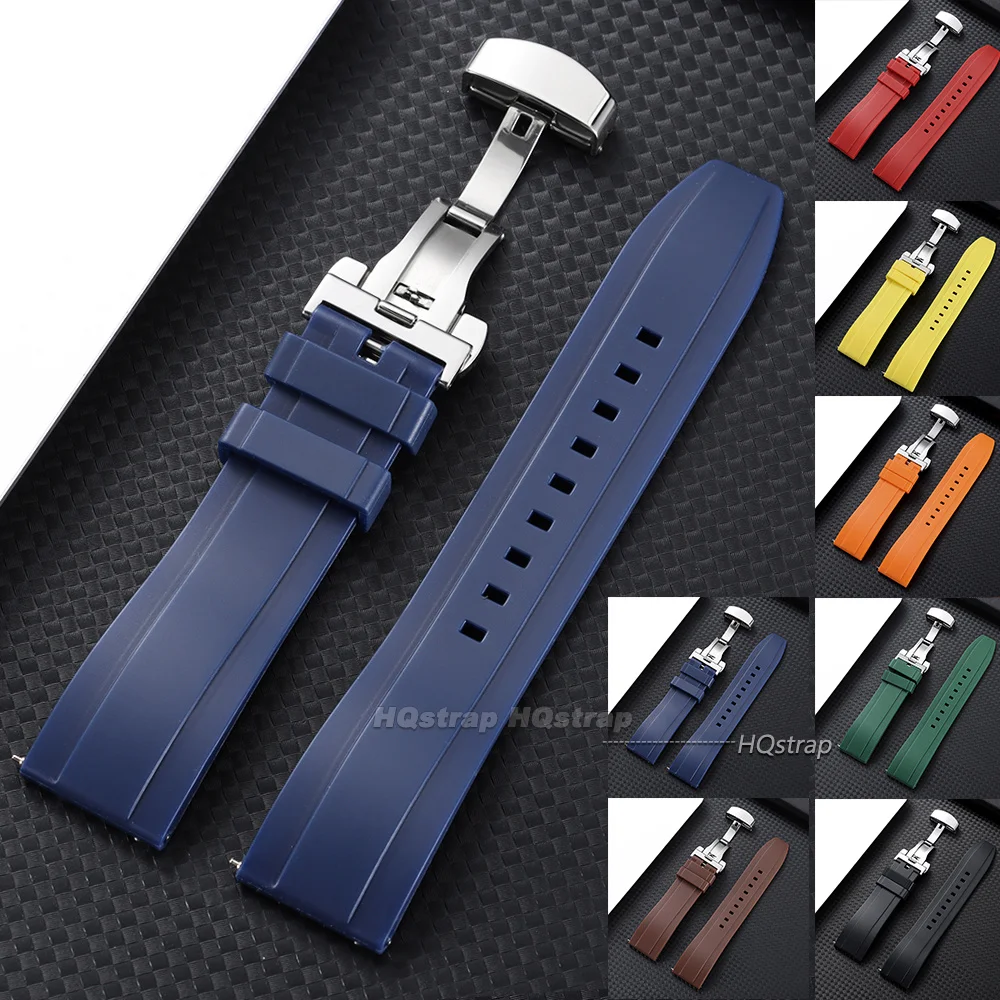 Rubber Waterproof Quick Release Watchband 20mm 22mm 24mm Black Blue Silicone Strap for Seiko Butterfly Buckle Watch Accessories