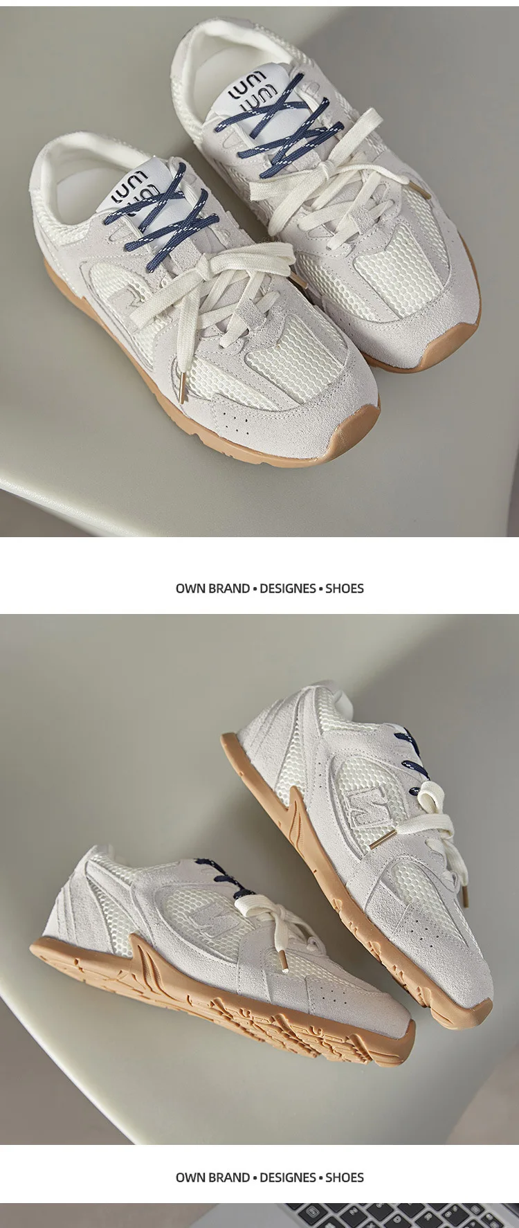 Beige Retro Casual Sneakers For Women Suede Upper With Double Green And Brown Laces Round Toe Comfortable Flat Sole Versatile