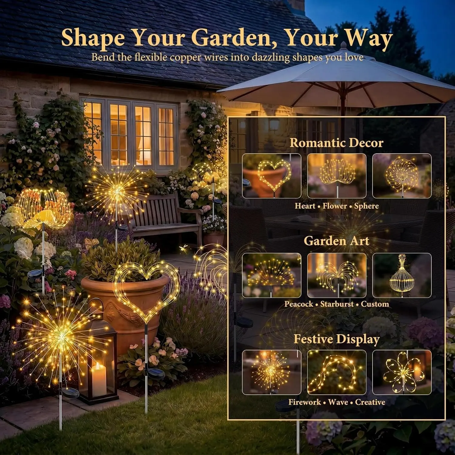 New 420LED Firework Garden Decor Solar Lights Outdoor Waterproof Fairy Flower Path Light for Courtyard Street Lawn Patio Balcony