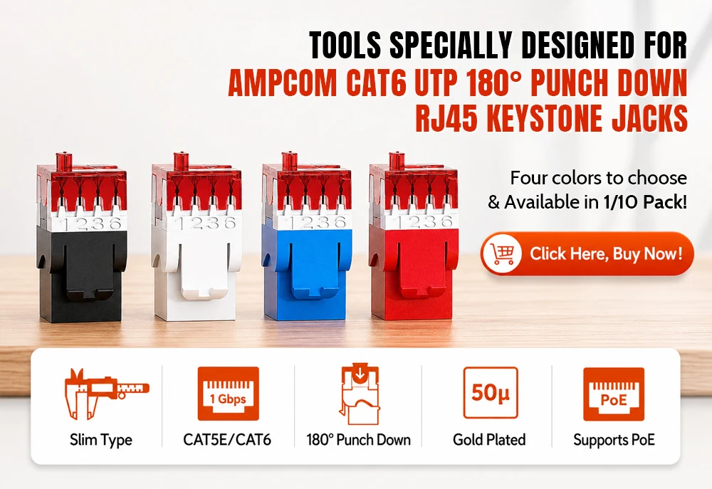 AMPCOM Punch Down Plier Specialized For AMPCOM 180° RJ45 Keystone Jack ,CAT6 CAT5E Ethernet Cable Termination Punchdown Tool