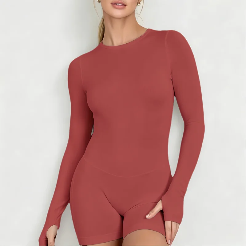 Seamless Long Sleeve One Piece Gym Jumpsuit Women Backless Slim Fit Elastic Shaping Pilates Yoga Fitness Workout Sports Bodysuit