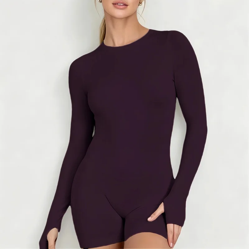 Seamless Long Sleeve One Piece Gym Jumpsuit Women Backless Slim Fit Elastic Shaping Pilates Yoga Fitness Workout Sports Bodysuit