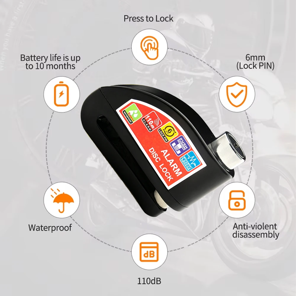 Motorcycle Bicycle Alarm Lock 110dB Wheel Disc Brake Waterproof Anti-Theft Aluminum Alloy Safety Brake Lock Scooter Moto Lock