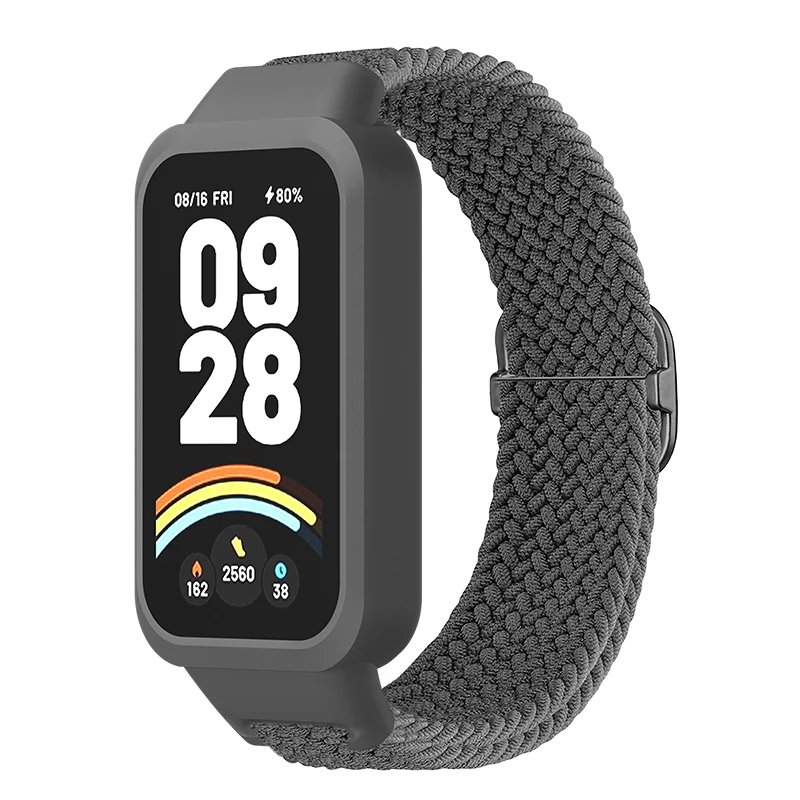 Braided solo loop Strap+Case for Redmi band 3 2 accessories Nylon Sport Adjustable bracelet correa for Xiaomi Miband 9 8 Active