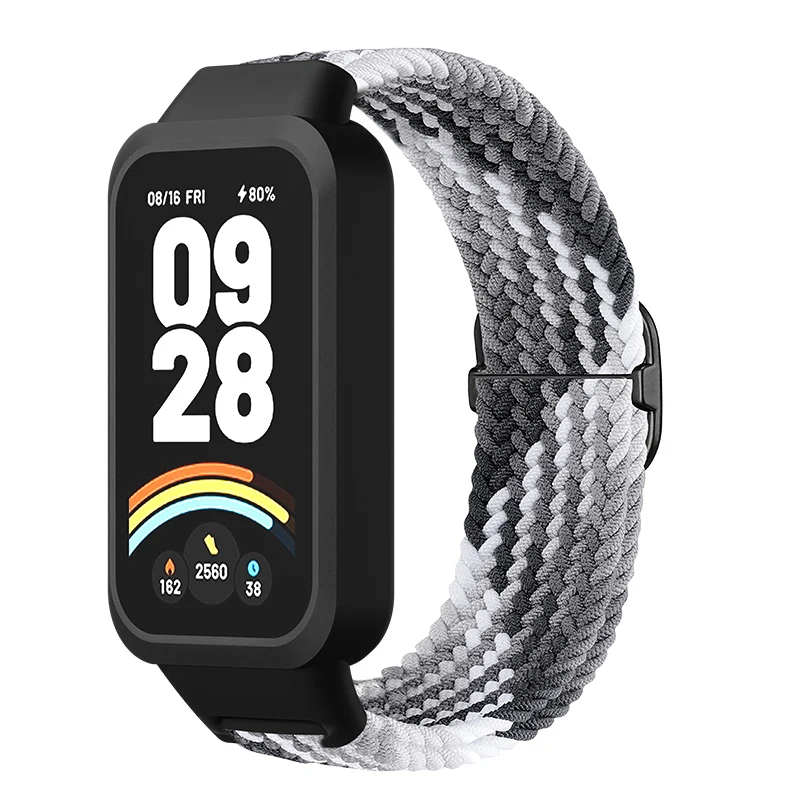 Braided solo loop Strap+Case for Redmi band 3 2 accessories Nylon Sport Adjustable bracelet correa for Xiaomi Miband 9 8 Active