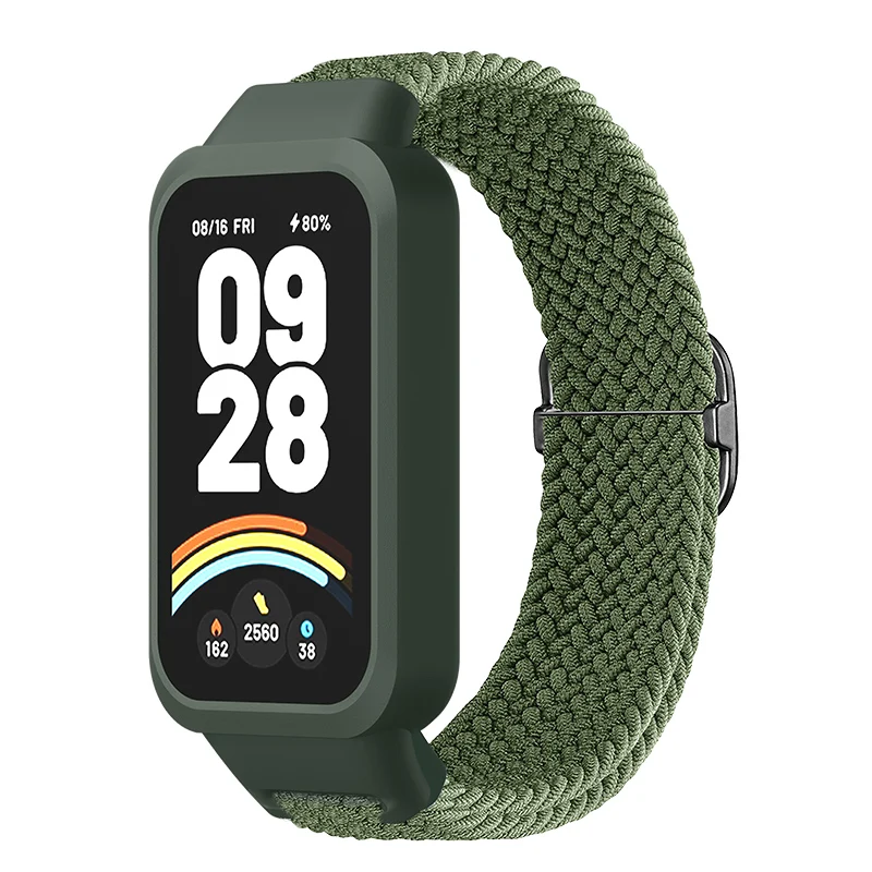 Braided solo loop Strap+Case for Redmi band 3 2 accessories Nylon Sport Adjustable bracelet correa for Xiaomi Miband 9 8 Active