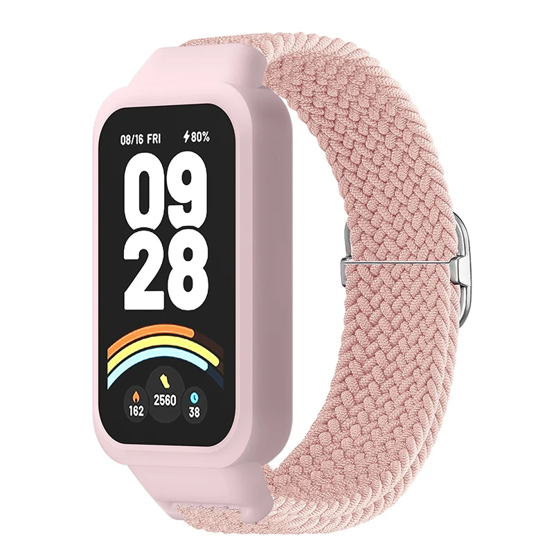 Braided solo loop Strap+Case for Redmi band 3 2 accessories Nylon Sport Adjustable bracelet correa for Xiaomi Miband 9 8 Active