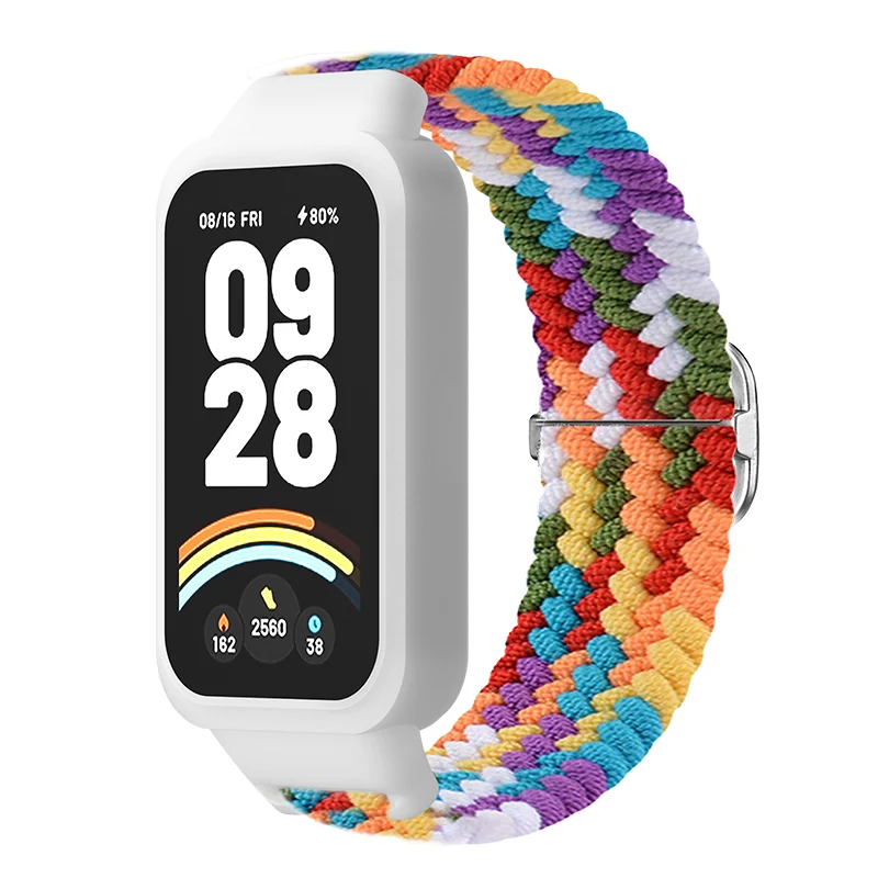 Braided solo loop Strap+Case for Redmi band 3 2 accessories Nylon Sport Adjustable bracelet correa for Xiaomi Miband 9 8 Active