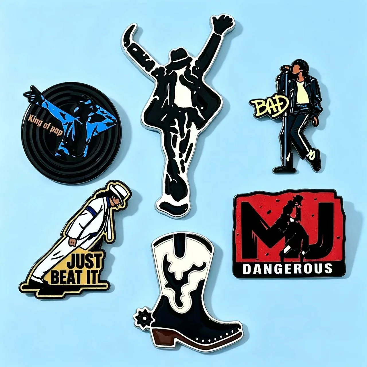 Michael Jackson Enamel Pins Set King of Pop Bad Dangerous Just Beat It Metal Retro Rock Brooch Badge Bag Hat Decor For Fans Gift