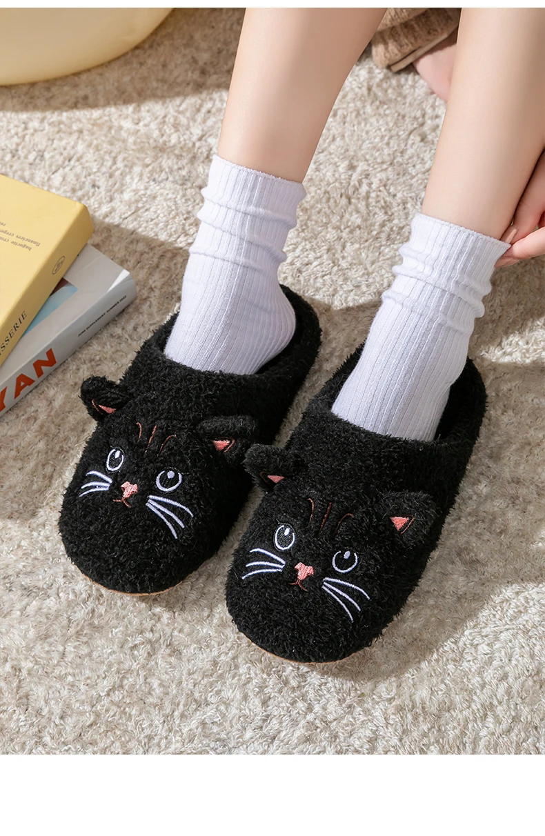 Women's House Slippers, Cute Cartoon Plush Non-Slip Indoor Bedroom Floor Shoes, Warm & Cozy Home Footwear for Winter&Autumn