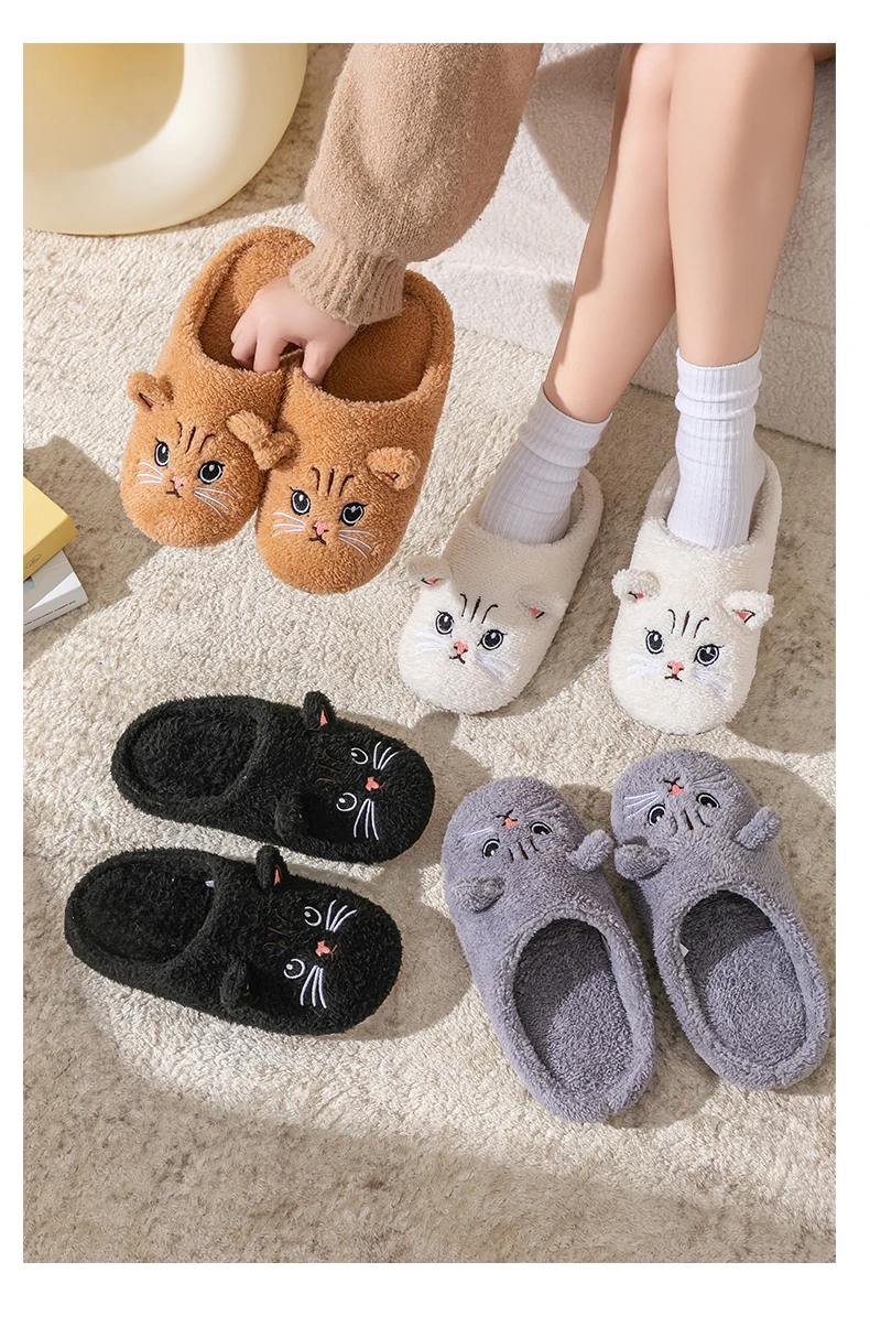 Women's House Slippers, Cute Cartoon Plush Non-Slip Indoor Bedroom Floor Shoes, Warm & Cozy Home Footwear for Winter&Autumn
