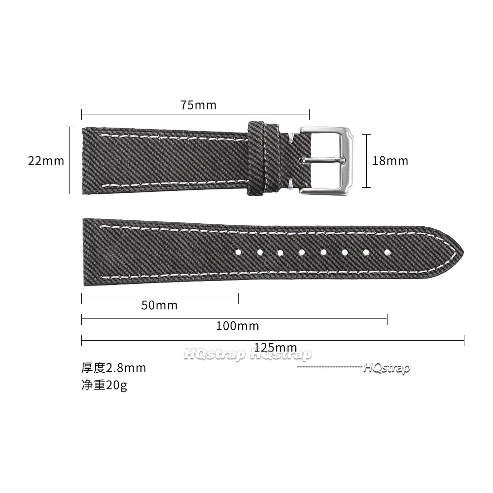 Quick Release Vintage Denim Pattern Watch Band 18mm 20mm 22mm Stitching Cowhide Strap for Seiko Canvas Sport Wrist Bracelet