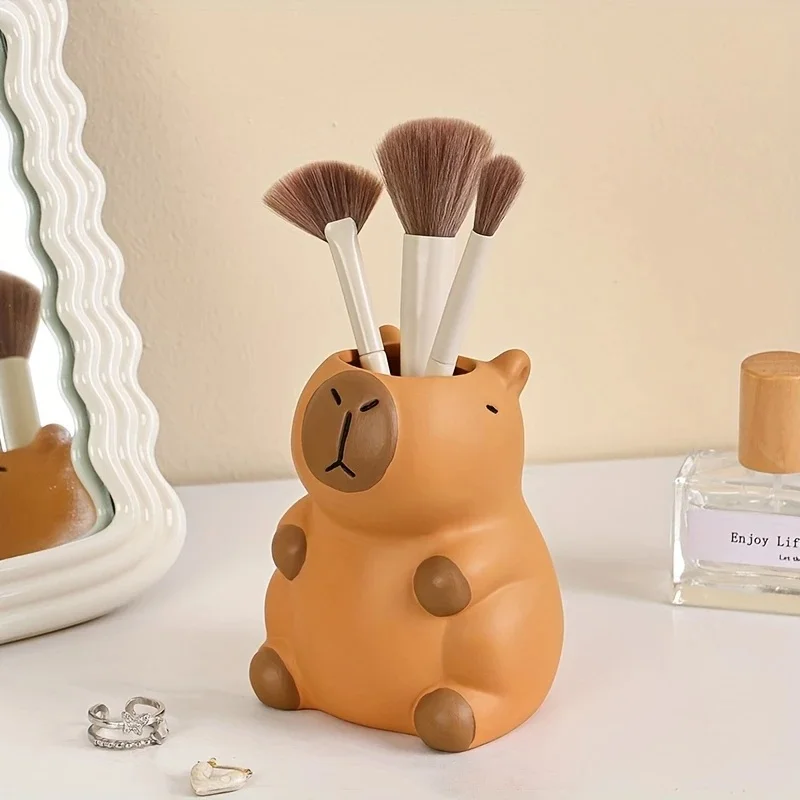 Cute Capybara Shaped Pen Holder Multifunctional Makeup Brush Organizer Desktop Storage Office Home Desk Decor Holiday Gift