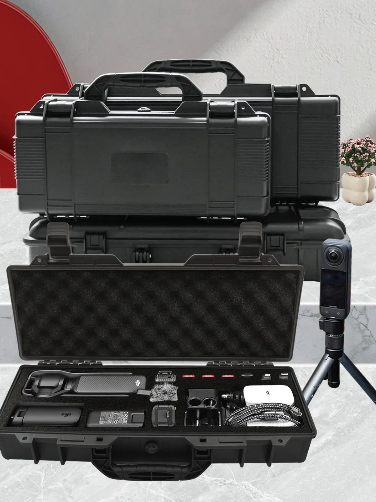 1pc Hard Shell Portable Storage Box with Foam Insert, Shockproof Tool Organizer for Outdoor and Workshop Use