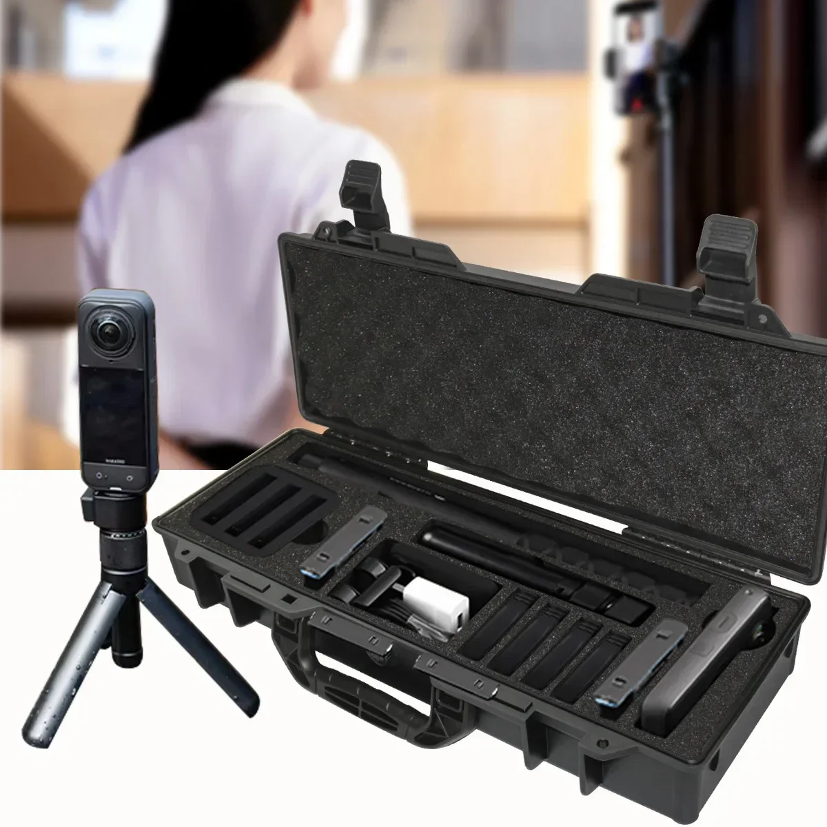 1pc Hard Shell Portable Storage Box with Foam Insert, Shockproof Tool Organizer for Outdoor and Workshop Use