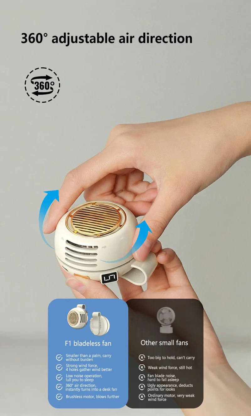 Lenovo Wearable Belt Fan Clip Fan Mini Bladeless Handheld Air Cooler Small Strong Wind Portable USB Rechargeable Cooling Fan