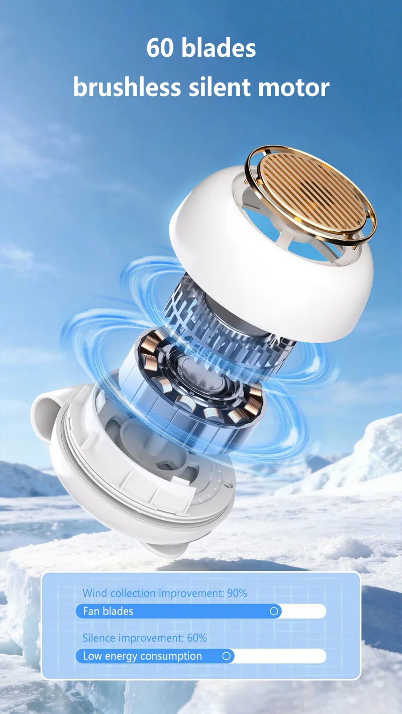 Lenovo Wearable Belt Fan Clip Fan Mini Bladeless Handheld Air Cooler Small Strong Wind Portable USB Rechargeable Cooling Fan