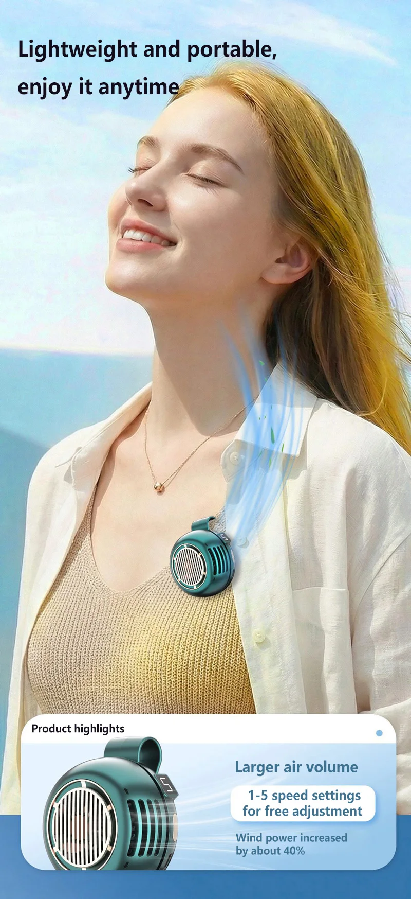 Lenovo Wearable Belt Fan Clip Fan Mini Bladeless Handheld Air Cooler Small Strong Wind Portable USB Rechargeable Cooling Fan