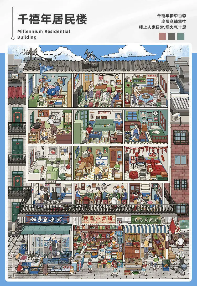 Mr.Paper Miniature Scene Collection 10.0 Diorama Sticker Book, 3D House & City Grid Stickers for Journal Scrapbooking DIY