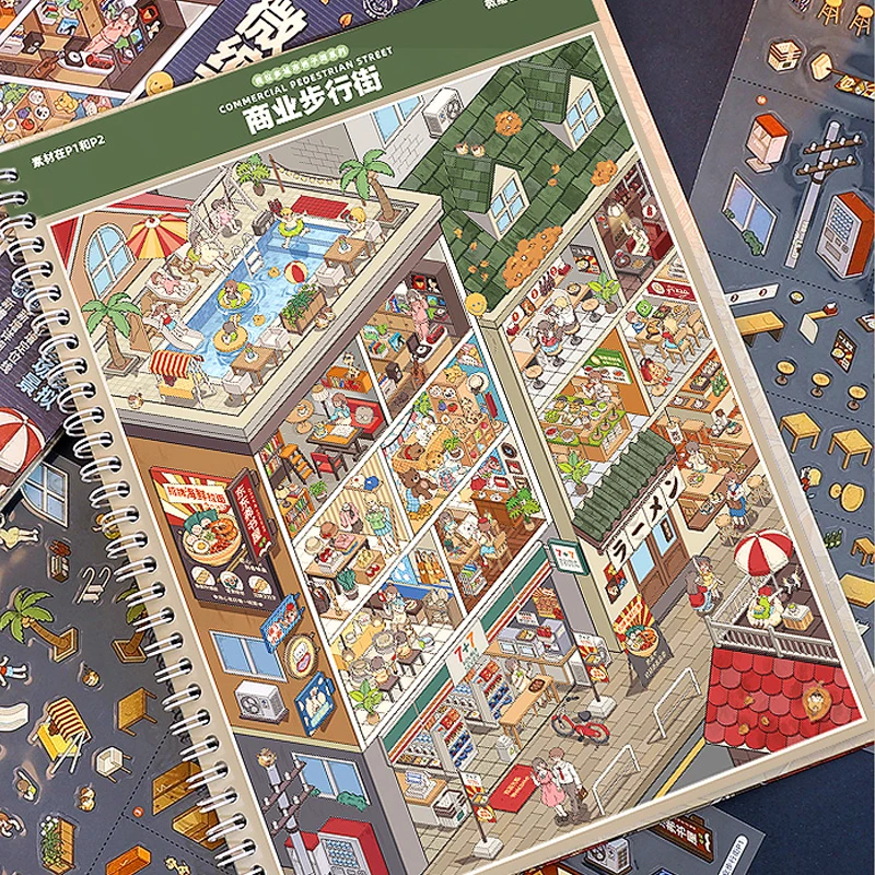 Mr.Paper Miniature Scene Collection 10.0 Diorama Sticker Book, 3D House & City Grid Stickers for Journal Scrapbooking DIY