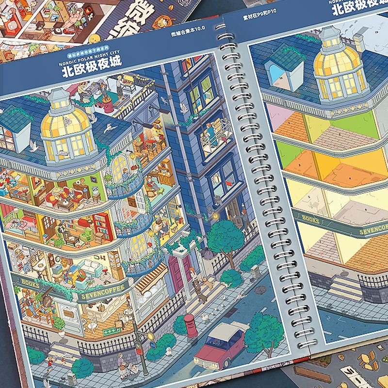Mr.Paper Miniature Scene Collection 10.0 Diorama Sticker Book, 3D House & City Grid Stickers for Journal Scrapbooking DIY