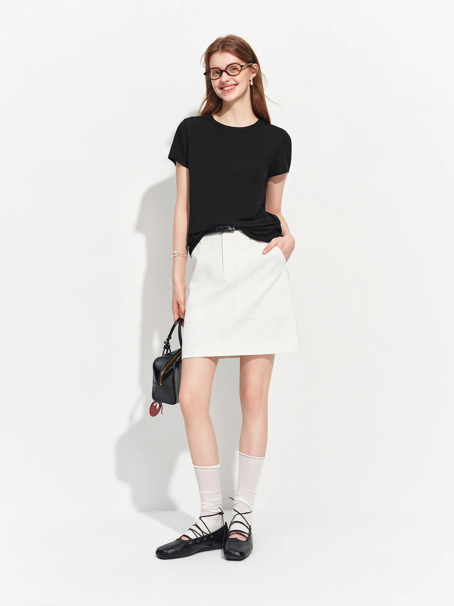 FSLE 2026 Summer Women's Soft Skin-Friendly Short Sleeve U-Neck & Round Neck Structured Shoulder Tee