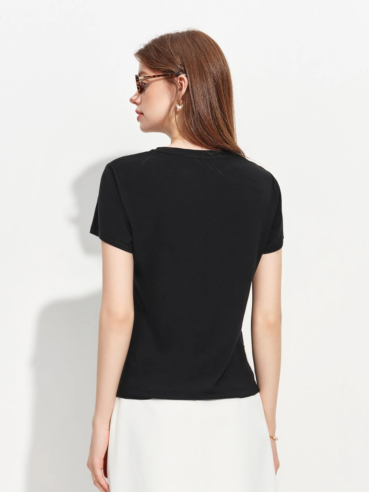 FSLE 2026 Summer Women's Soft Skin-Friendly Short Sleeve U-Neck & Round Neck Structured Shoulder Tee