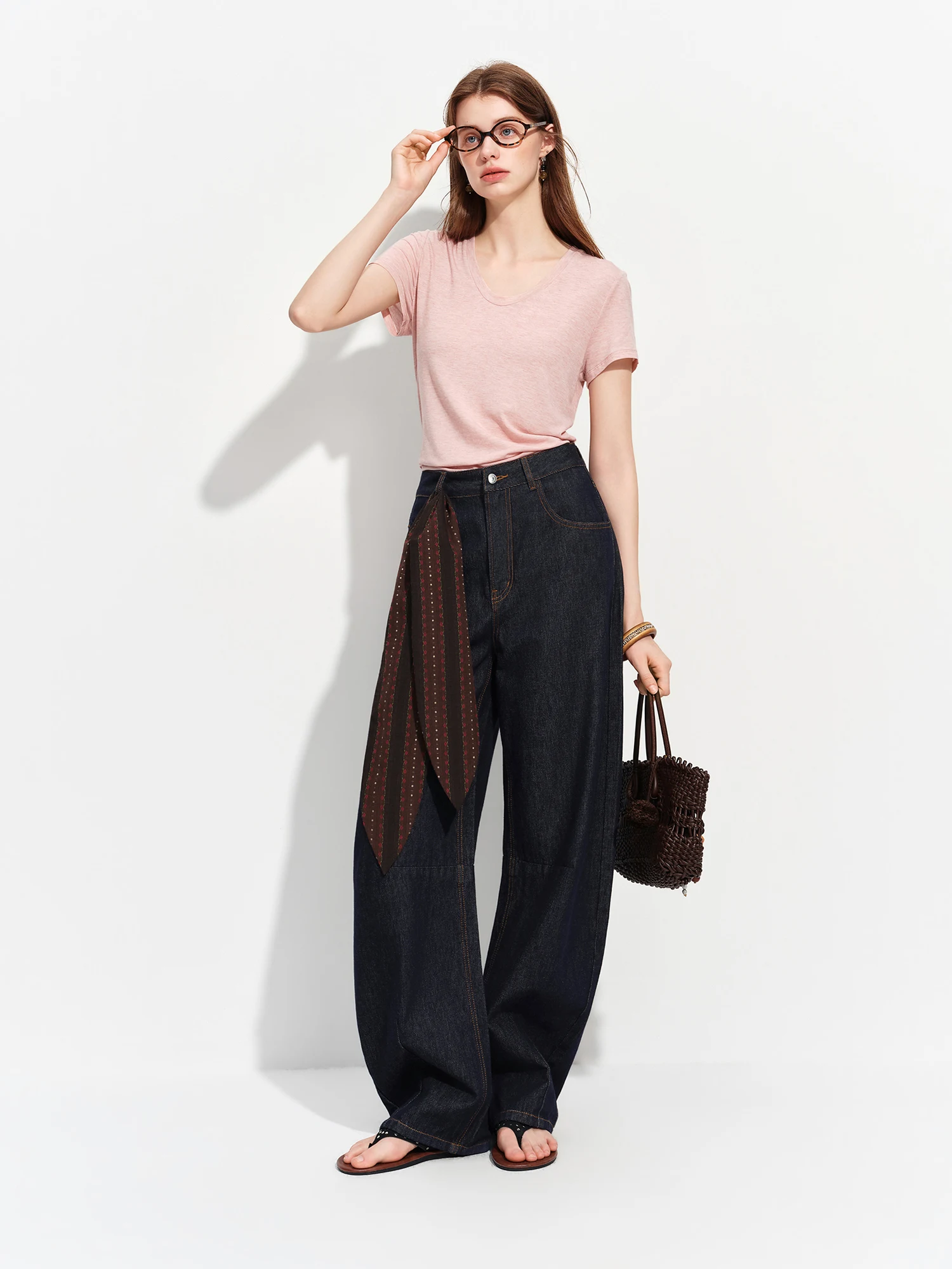 FSLE 2026 Summer Women's Soft Skin-Friendly Short Sleeve U-Neck & Round Neck Structured Shoulder Tee