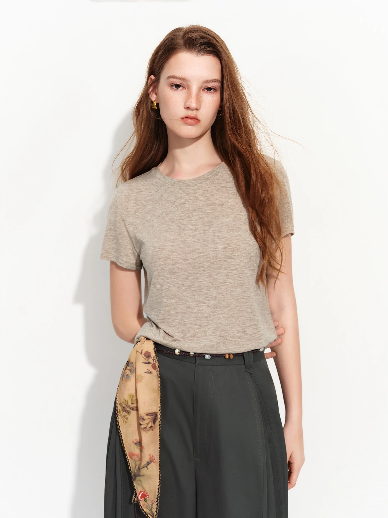 FSLE 2026 Summer Women's Soft Skin-Friendly Short Sleeve U-Neck & Round Neck Structured Shoulder Tee