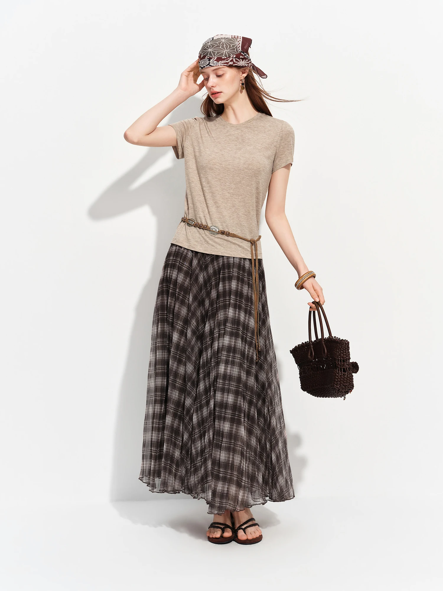 FSLE 2026 Summer Women's Soft Skin-Friendly Short Sleeve U-Neck & Round Neck Structured Shoulder Tee