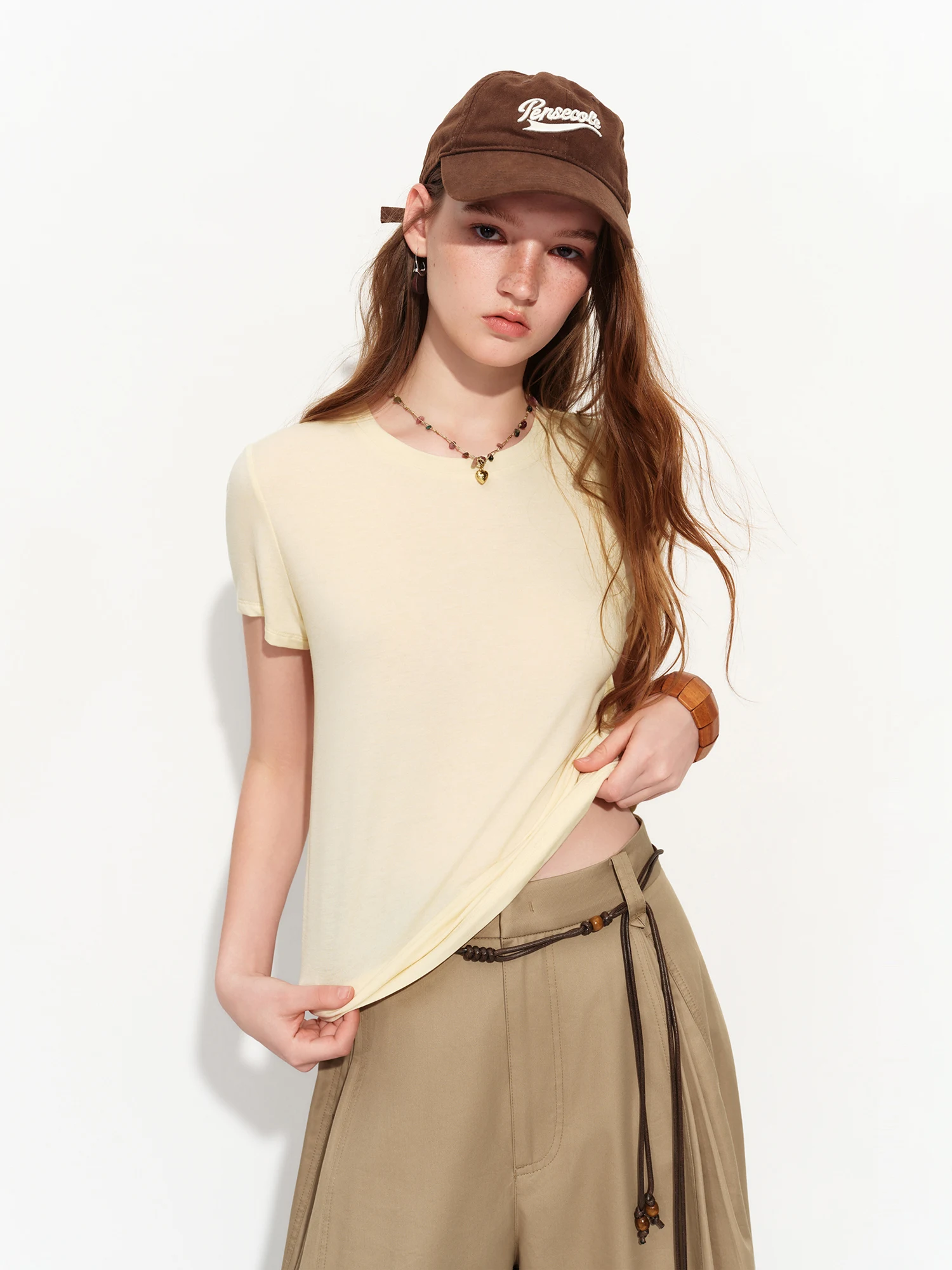 FSLE 2026 Summer Women's Soft Skin-Friendly Short Sleeve U-Neck & Round Neck Structured Shoulder Tee