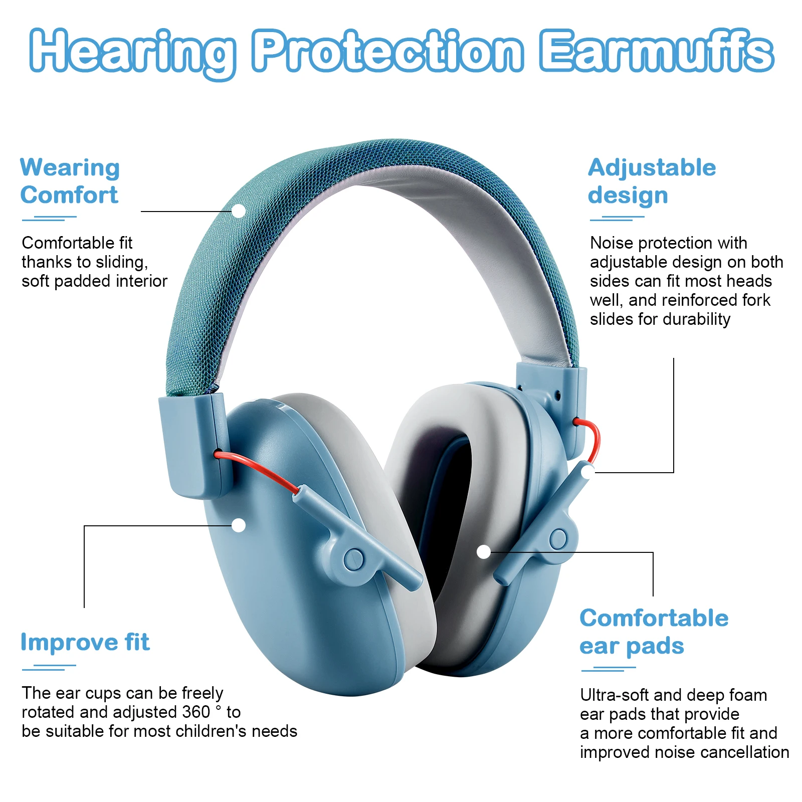 YHKEMA Noise Cancelling Headphones for Kids, SNR 27dB Safety Noise Reduction Ear Muffs for Autism Sensory &Concentration Aid