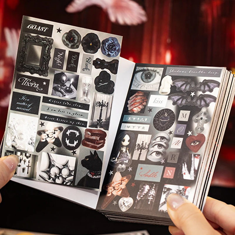20pcs Retro Gothic style Sticker Book, Day and Night Poetry Collection, Handbooks, Notebooks, Decorative Stickers