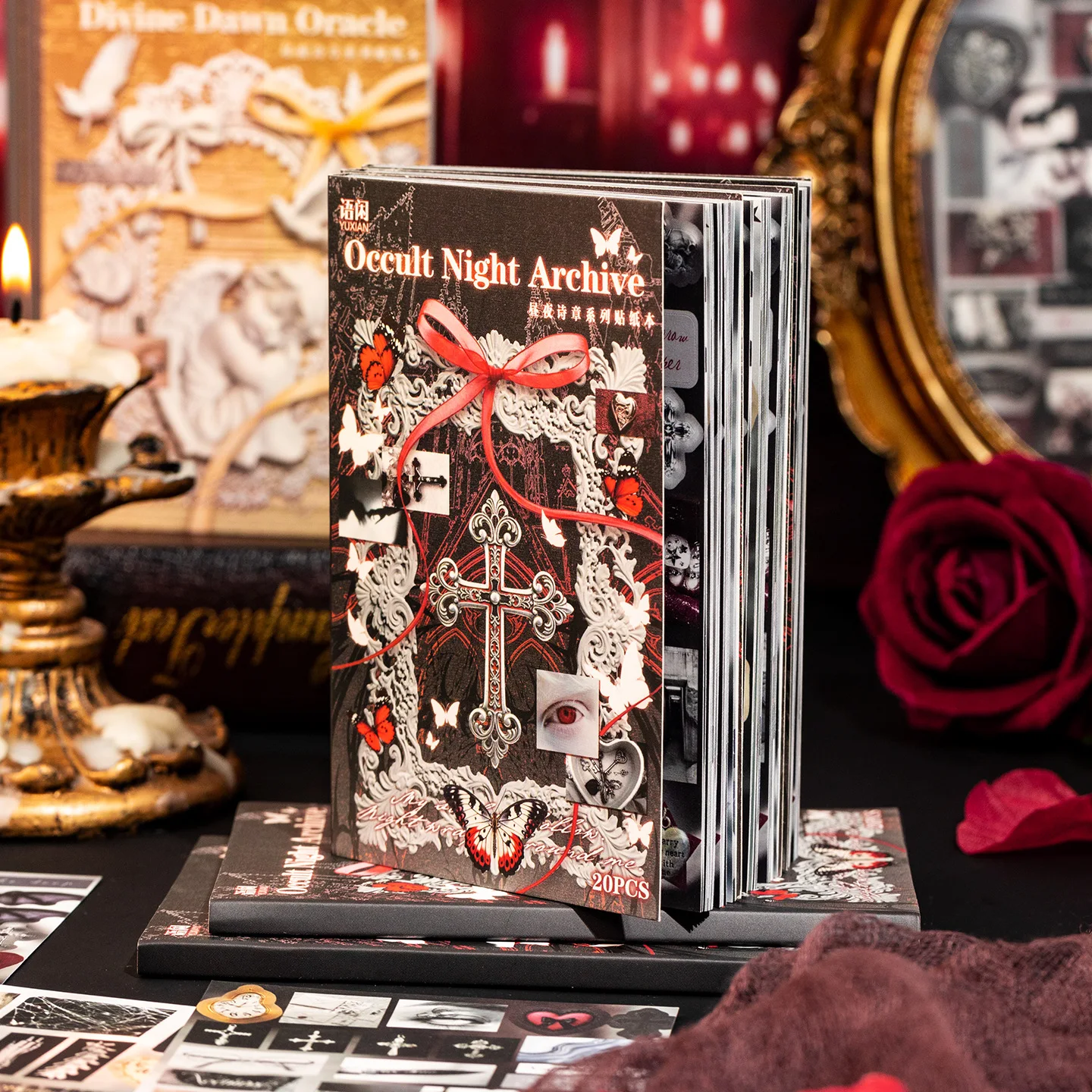 20pcs Retro Gothic style Sticker Book, Day and Night Poetry Collection, Handbooks, Notebooks, Decorative Stickers