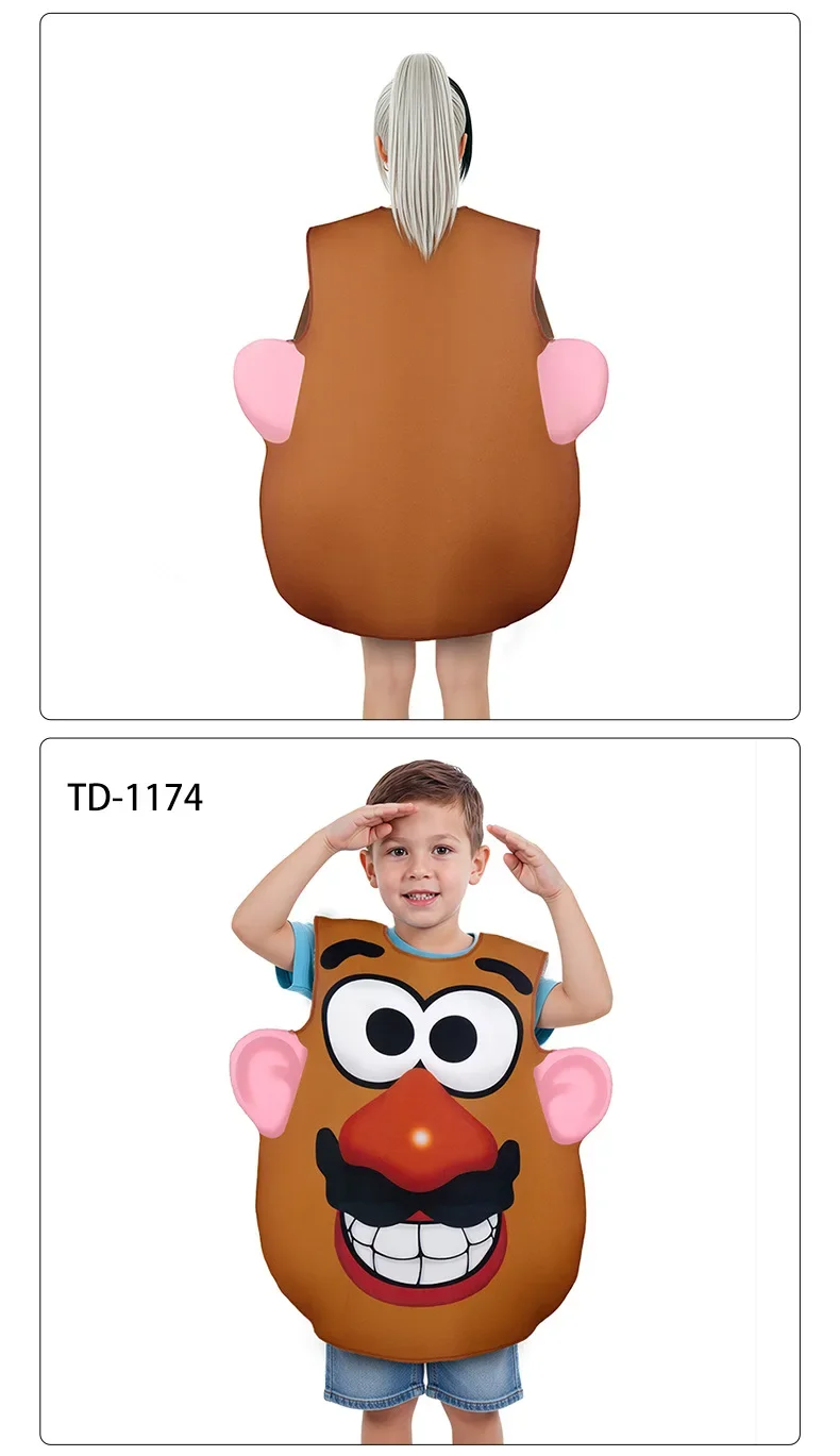 Funny Potato Head Costume Mr. and Mrs. Potato Head Matching Outfit Halloween Cosplay Tunic Couple Carnival Party Disguise Wear