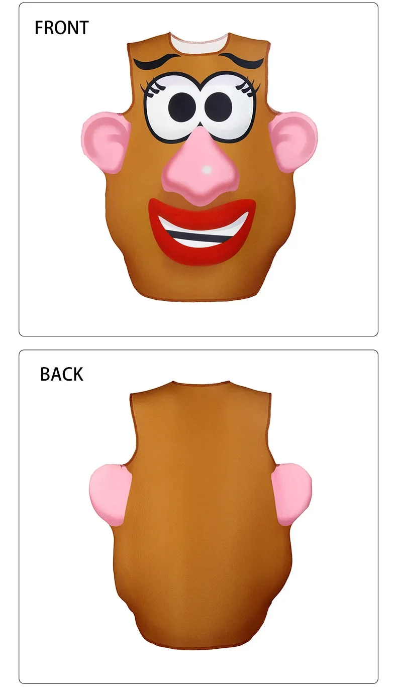 Funny Potato Head Costume Mr. and Mrs. Potato Head Matching Outfit Halloween Cosplay Tunic Couple Carnival Party Disguise Wear