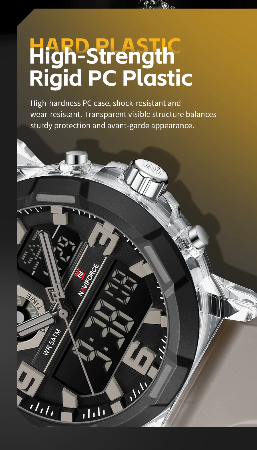 NAVIFORCE Men Military Quartz Watch 50M Waterproof Sports Wristwatch Slate Gray Dial White Arabic Numeral Scale Male Watch