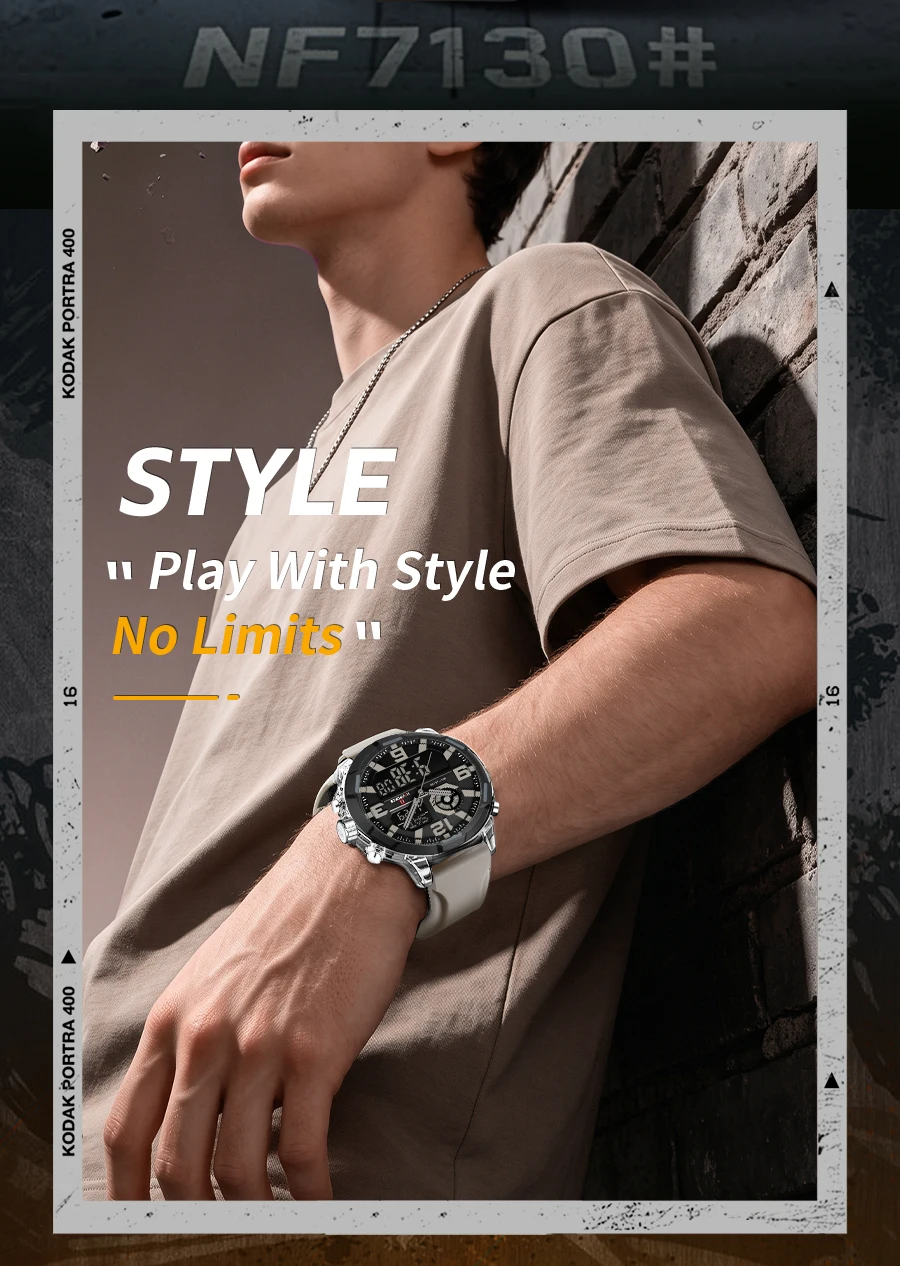 NAVIFORCE Men Military Quartz Watch 50M Waterproof Sports Wristwatch Slate Gray Dial White Arabic Numeral Scale Male Watch