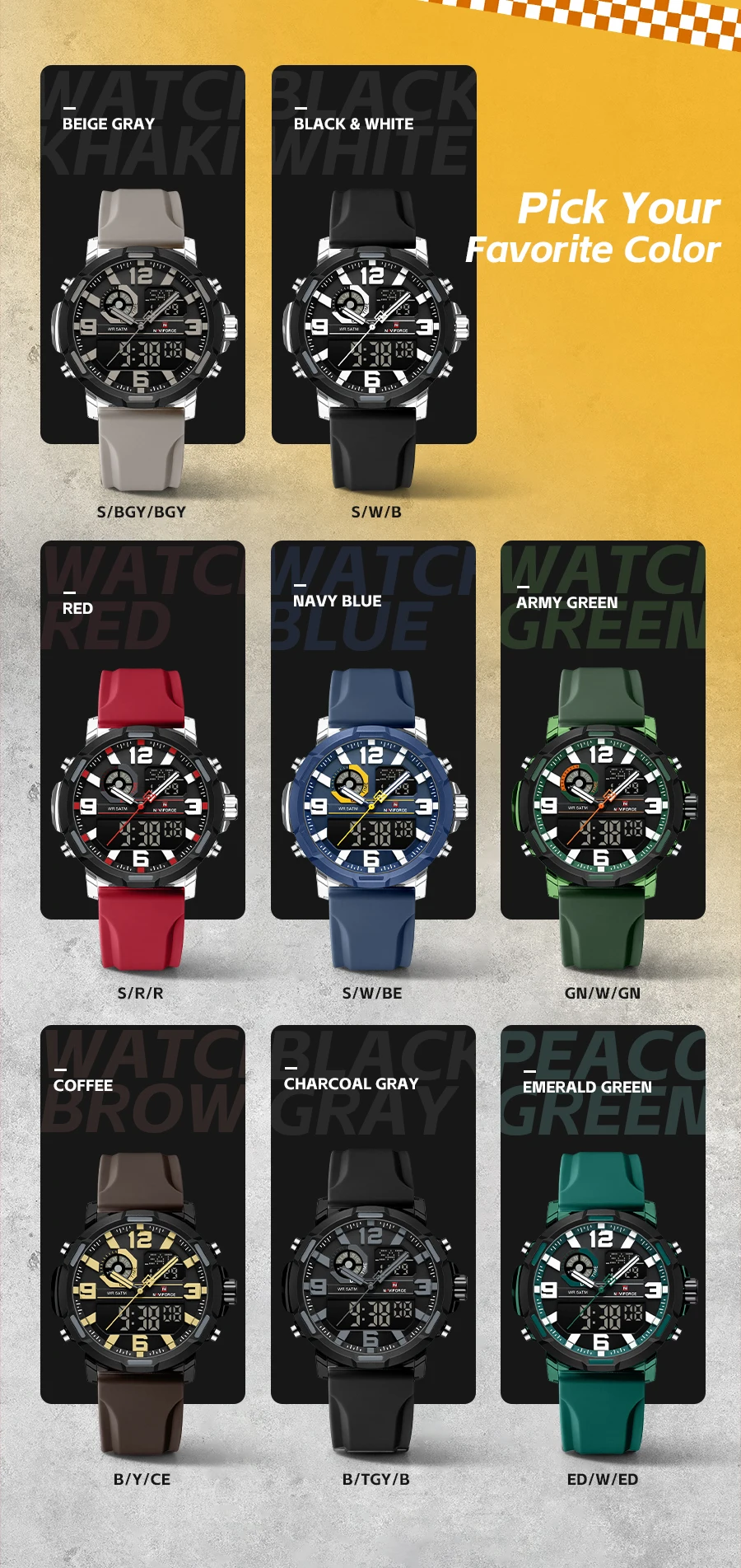 NAVIFORCE Men Military Quartz Watch 50M Waterproof Sports Wristwatch Slate Gray Dial White Arabic Numeral Scale Male Watch