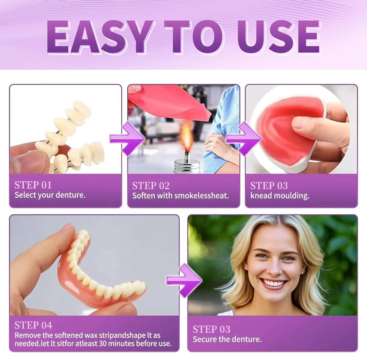 Comfort Silicone Dentures, Unisex Upper/Lower Teeth, DIY Temporary Fix for Confident Smile in Minutes