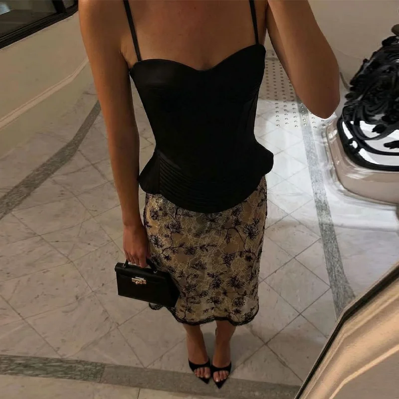 Sexy Fishbone Spaghetti Strap Corset Women's Slim Waist-cinching Backless Lace-up Tank Tops 2026 Summer New Female Pleated Top