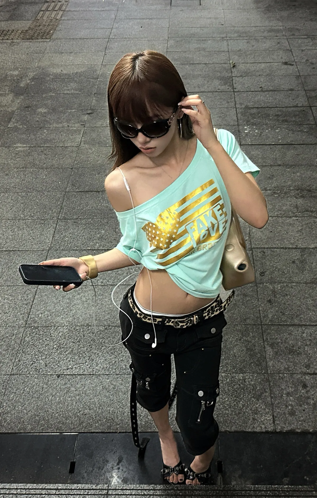 Karrram Japanese Y2k Off Shoulder T-shirt Trashy 2000s Letter Print Tops Slash Neck Vintage Harajuku Streetwear American Retro