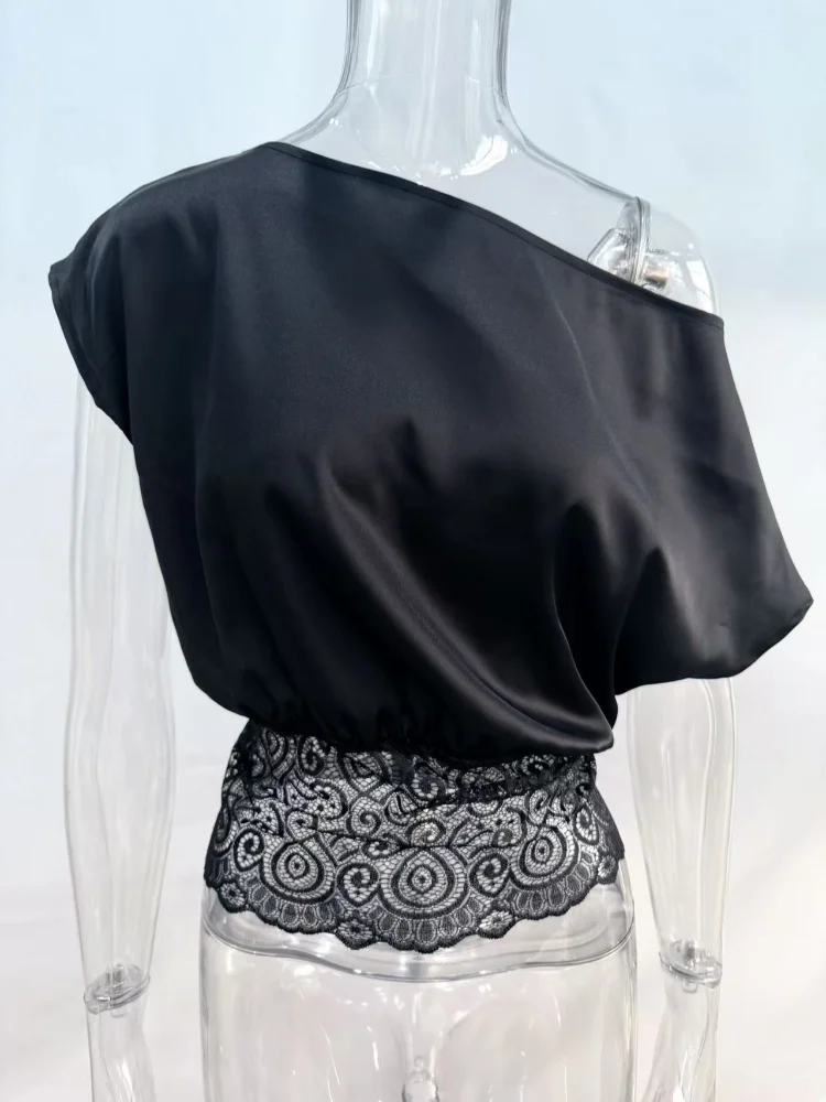 Luxury Lace Two-Piece Set Women Asymmetric One Shoulder Lace Waist Cutout Mermaid Silhouette Dress Lady's Evening Party Frock
