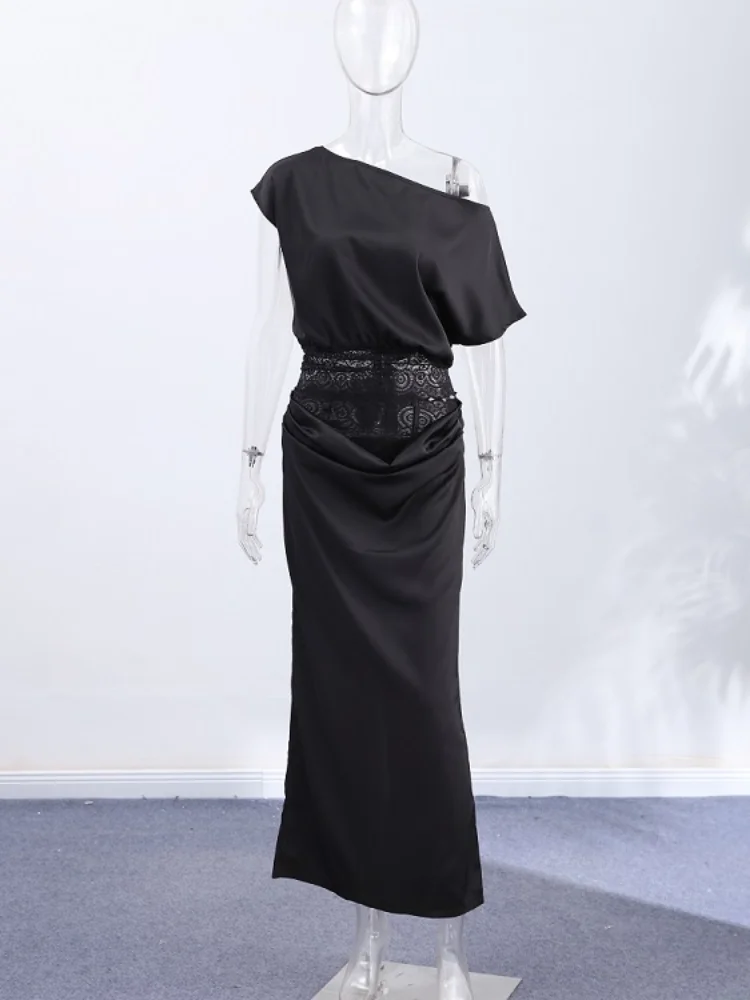 Luxury Lace Two-Piece Set Women Asymmetric One Shoulder Lace Waist Cutout Mermaid Silhouette Dress Lady's Evening Party Frock