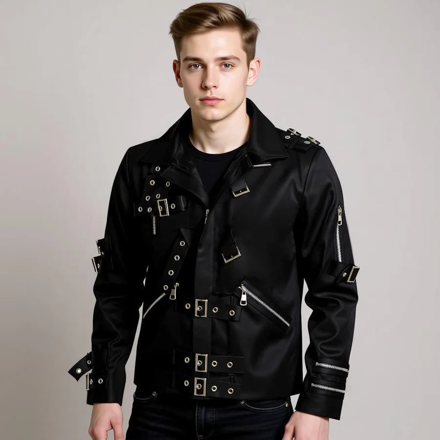 Michael Jackson BAD Punk Jacket Black Stretch Outwear Motorcycle Role Player impersonator Costumes Classic BAD T-shirt Belt