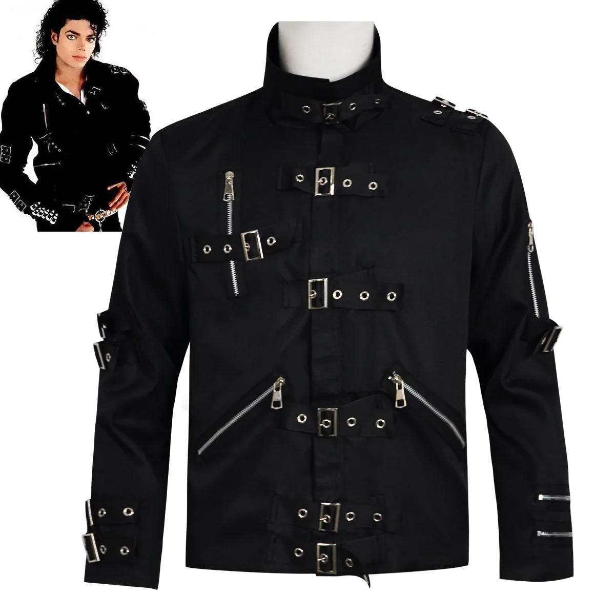Michael Jackson BAD Punk Jacket Black Stretch Outwear Motorcycle Role Player impersonator Costumes Classic BAD T-shirt Belt