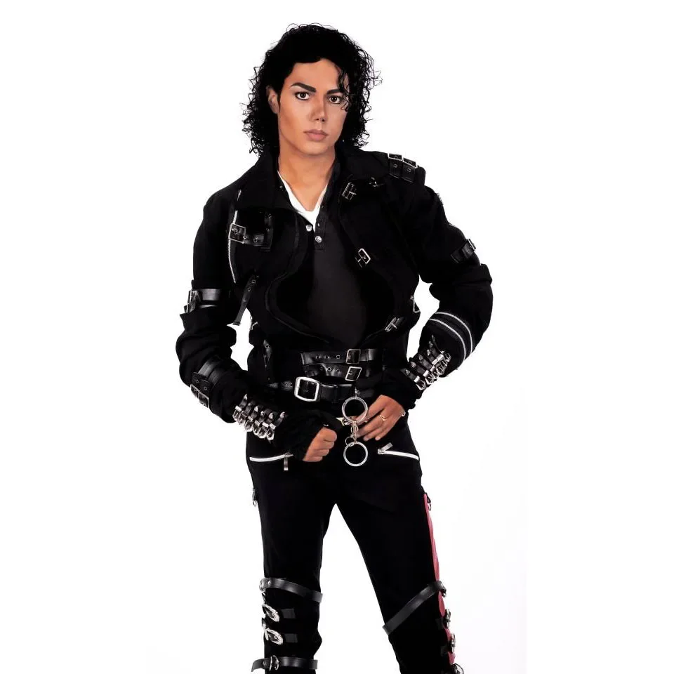 Michael Jackson BAD Punk Jacket Black Stretch Outwear Motorcycle Role Player impersonator Costumes Classic BAD T-shirt Belt