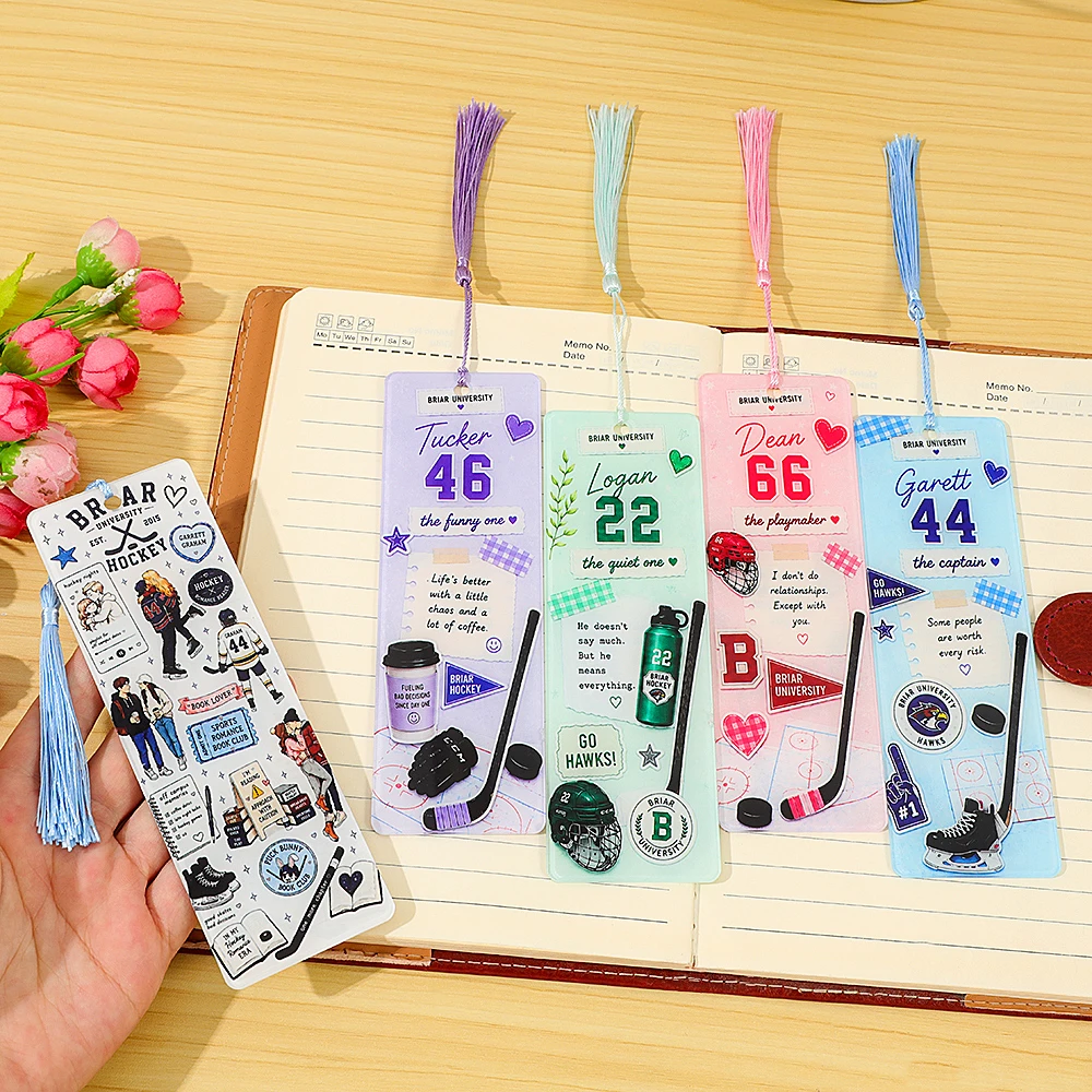 Off Campus Ice Hockey Romantic Story Acrylic Bookmark, Printed with Characters from the Novel 'Briar University'