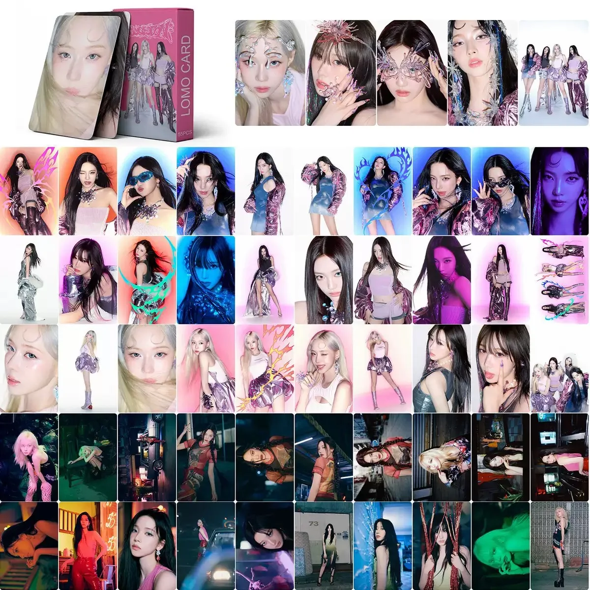 55PCS Kpop Hot Girls Idol Album "Rich Man" "SPICY" HD Small Cards KARINA NINGNING GISELLE WINTER High Quality Lomo Cards